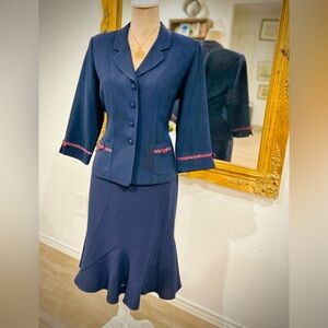 Stylish Navy Blue Jacket Blazer & Skirt Suit Set Career Office Work Wear Sz 12P